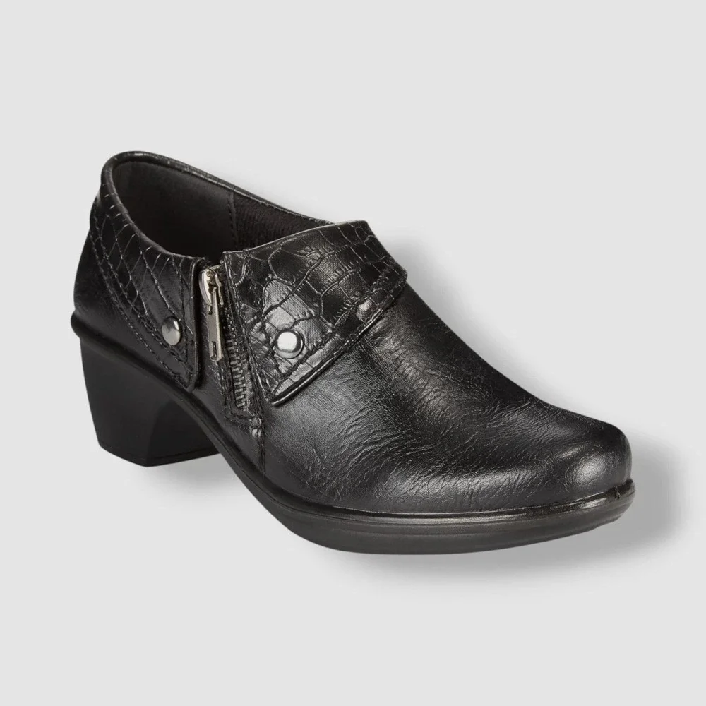 Easy Street Shoes Women's Darcy Comfort Black Croc Trim Zip Bootie 8.5 Slip On - Picture 1 of 11